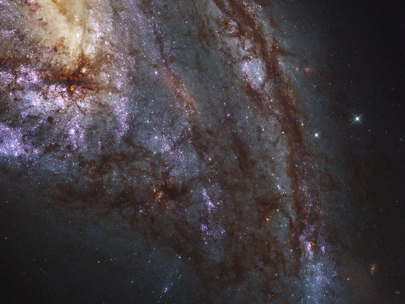 Spiral galaxy Messier 66, located about 35 million light-years away. “Like all the galaxies in LEGUS, Messier 66 is undergoing vigorous star and star-cluster formation,” write the Hubble scientists. “One of the goals of LEGUS is to sample star-forming regions across each galaxy. Because the galaxies are relatively close to Earth, Hubble can resolve individual stars.”